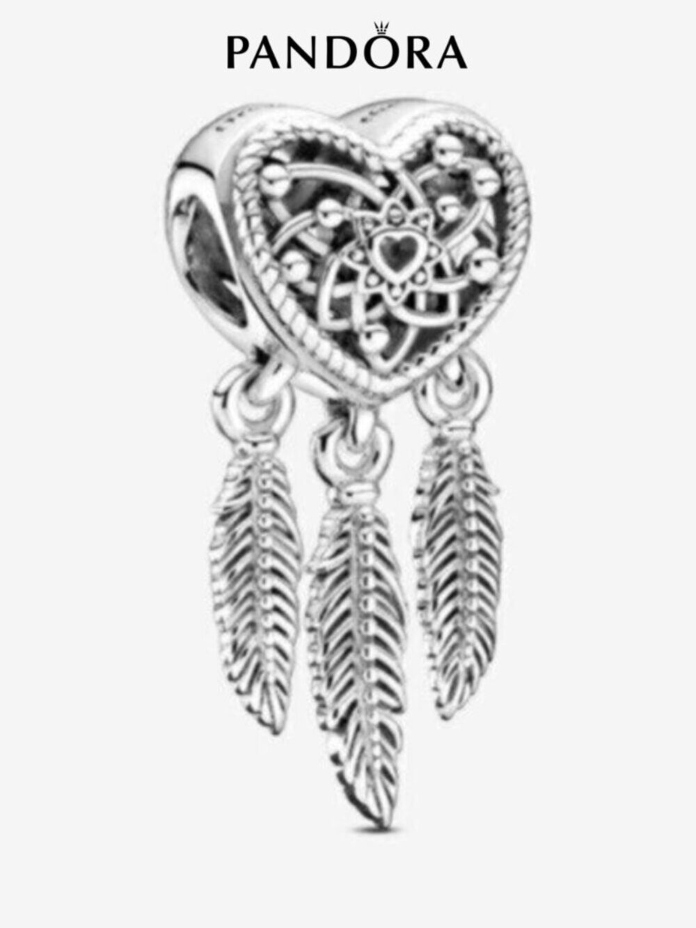 Pandora Openwork Heart & Three Feathers Dreamcatcher Charm